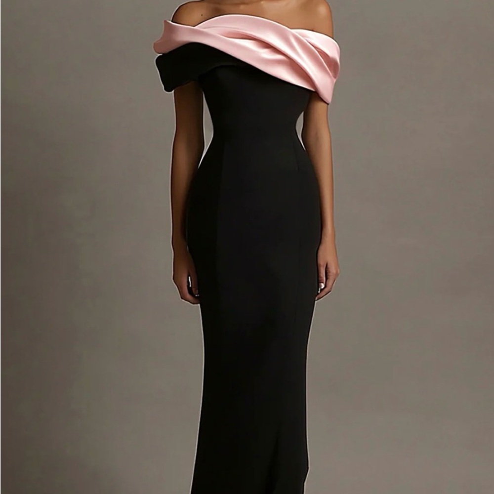 Chic Strapless Black and Pink Dress